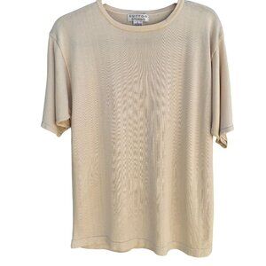 Sutton Studio Womens Beige Minimalist Silk Short Sleeve Knit Shirt Blouse Top L